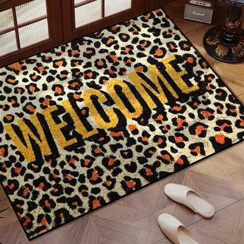 Navak Carpet Welcome Leopard Print Doormat Non-Slip Retardant Ideal for Kitchen Dining Hallway Bathroom Bedroom Parties Home Decoration Rug