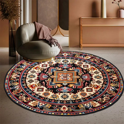 Navak Carpet Exclusive Picks Retro Bohemian Round Carpets Living Room Luxury Sofa Area Chair Non-Slip Soft Floor Mat Bedroom Decor Crystal Velvet