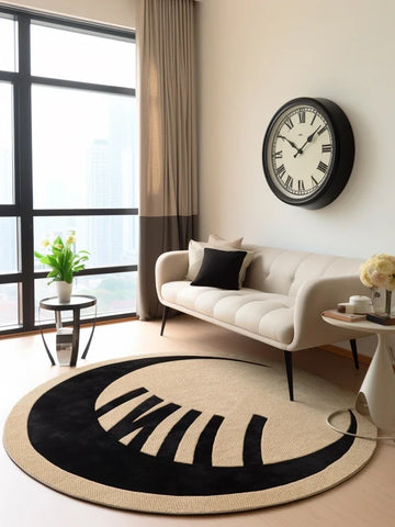 Navak Teppich Wohnzimmerteppich Rund Einfach Leicht Luxus Schlafzimmer Teppiche Schwarzer Ring Geometrischer Teppich Schmutzabweisend Drehstuhl Teppiche Alfombra