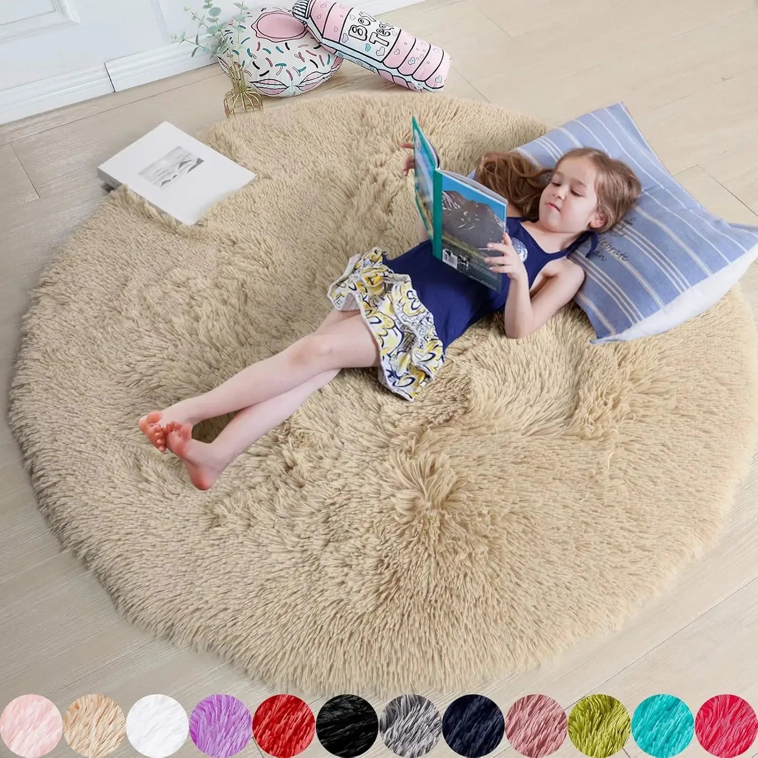 Navak Carpet Vikama, rosa, runder Teppich für Mädchenschlafzimmer, flauschiger runder Teppich für Kinderzimmer, pelziger, zotteliger Teppich für Wohnzimmer- und Spielzimmerdekoration
