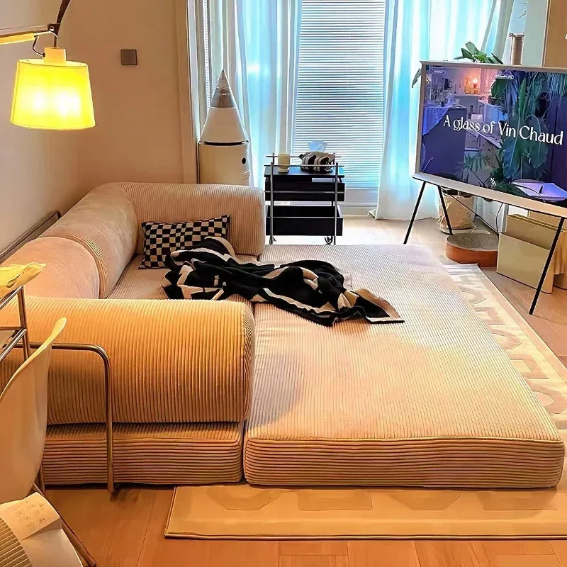 Navak Carpet Italienisches minimalistisches Retro-High-End-Cord-Wohnzimmersofa, komprimiertes Sofa, Schlafsofa, faltbar, waschbar, anpassbar