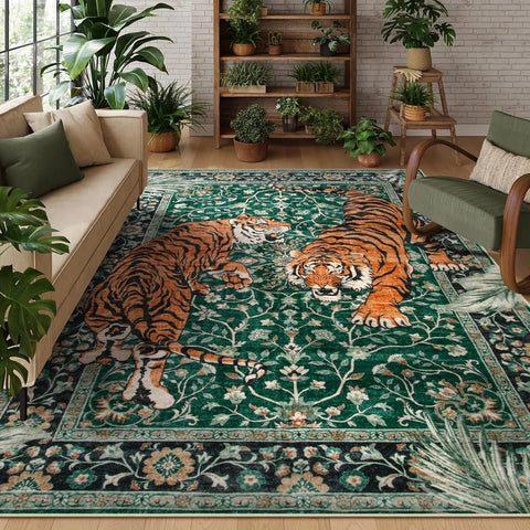 Navak Teppich für Wohnzimmer, Teppich, Dschungeltiger, Heimdekoration, große Fläche, Schlafzimmer, Plüsch-Bodenmatte, maschinenwaschbar, Couchtisch-Teppiche 러그