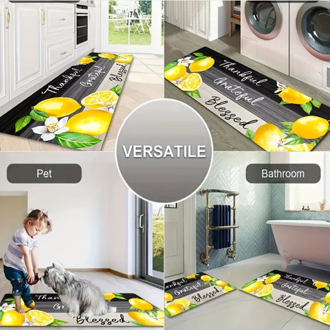 Navak Carpet 1 Stück Küchenteppich mit Zitronenmuster, rutschfeste Fußmatten, Pop-Art-Design, Wohnzimmerteppich, Badematte, Teppich für Zuhause, Waschbecken, Wäschedekor
