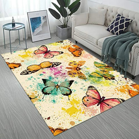 Navak Carpet Teppich mit wunderschönem Sonnenblumen- und blauem Schmetterlingsmuster, moderner rutschfester Flanell-Mikrofaser-Bodenmattenteppich,