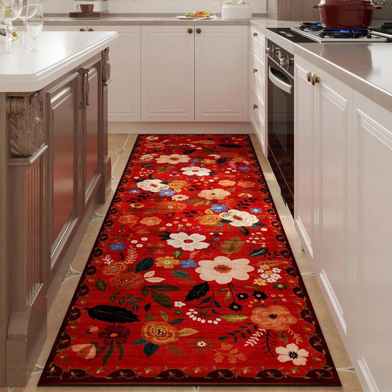 Navak Carpet Exclusive Picks Läuferteppich für Flure und Küchen, rutschfest, maschinenwaschbar, mit Gummirückseite, weiche Blumenteppiche für die Küchendekoration