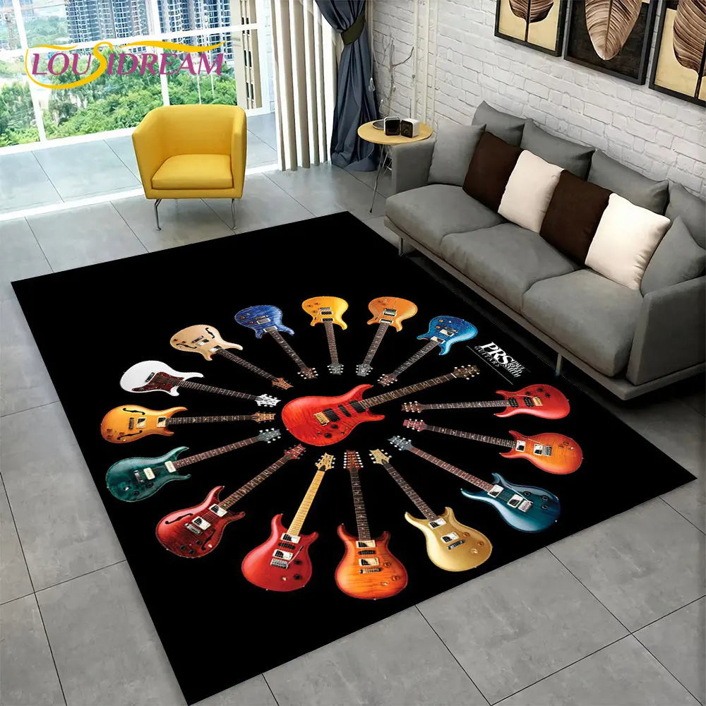 Navak Teppich, klassische Gitarre, E-Gitarre, Bass, Teppich für Wohnzimmer, Schlafzimmer, Sofa, Fußmatte, Dekoration, rutschfeste Bodenmatte für Kinderspiele