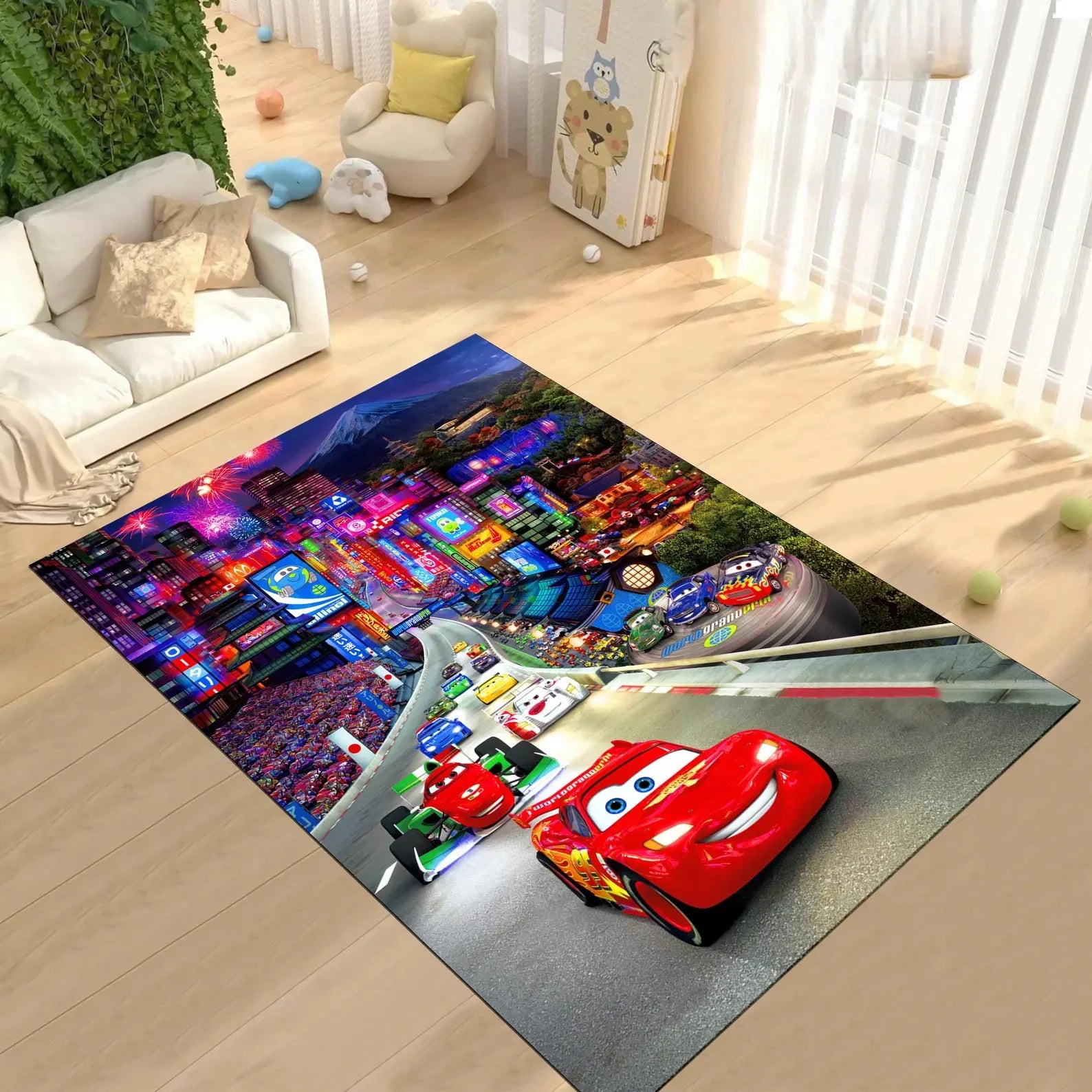 Navak Carpet Daily Picks Autobahn-Auto-Bodenteppich, McQueen-Cartoon-Auto-Teppich für Kinderzimmer-Dekoration, minimalistische Spielmatte für Kinderzimmer, Geschenkideen