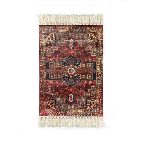 Navak Carpet Vintage American Persian Ethnic Style Red Handmade Knotted Tassel Homestay Polyester Cotton Linen Carpet Floor Mat
