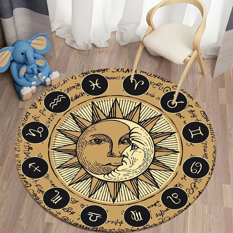 Navak Teppich Nordischer Stil Sonne Mond Rundteppich Wohnzimmer Bett Bad Kinderboden Dekoration Rutschfeste Matte