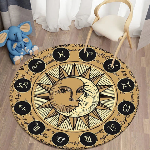 Navak Teppich Nordischer Stil Sonne Mond Rundteppich Wohnzimmer Bett Bad Kinderboden Dekoration Rutschfeste Matte