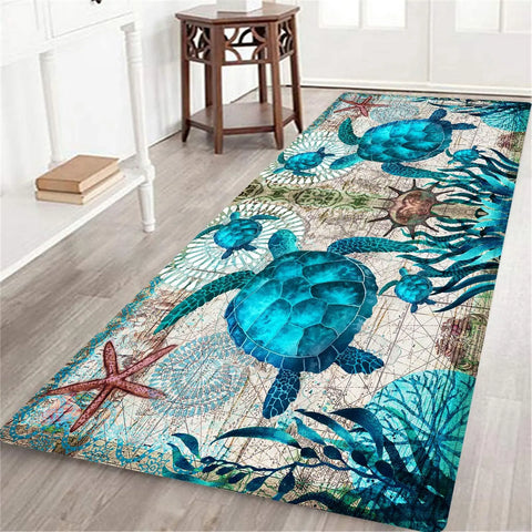 Navak CarpetCoastal Sea Turtle Ocean Life Läuferteppiche Dekor Küche Flur Balkon Bodenmatte Schlafzimmer Eingang Fußmatte Bad Rutschfeste Fußunterlage