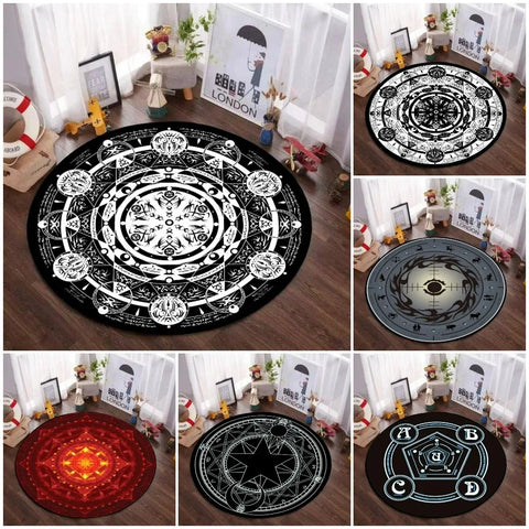 Navak Carpet Mystic Magic Circle Round Theme Innenbereich Rutschfester Teppich Schlafzimmer Meditationszone Idealer Dekoteppich