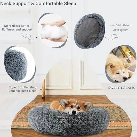 Navak Carpet 40–90 cm, rundes Haustierbett für große Hunde, superweiches Katzenbett, langes Plüsch-Hundehaus für mittelgroße Hunde, warmes Winterschlafbett