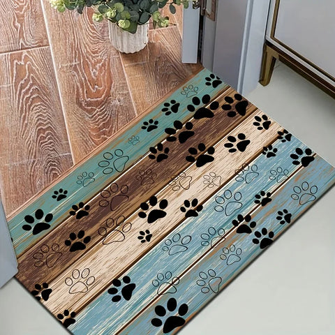 Navak Carpet Exclusive Picks Amerikanische Fußmatte mit Pfotenabdruck für den Außenbereich, blau-braun, für den Eingangsbereich, für Haustiere, für die Familie, als Fußmatte, Heimdekoration