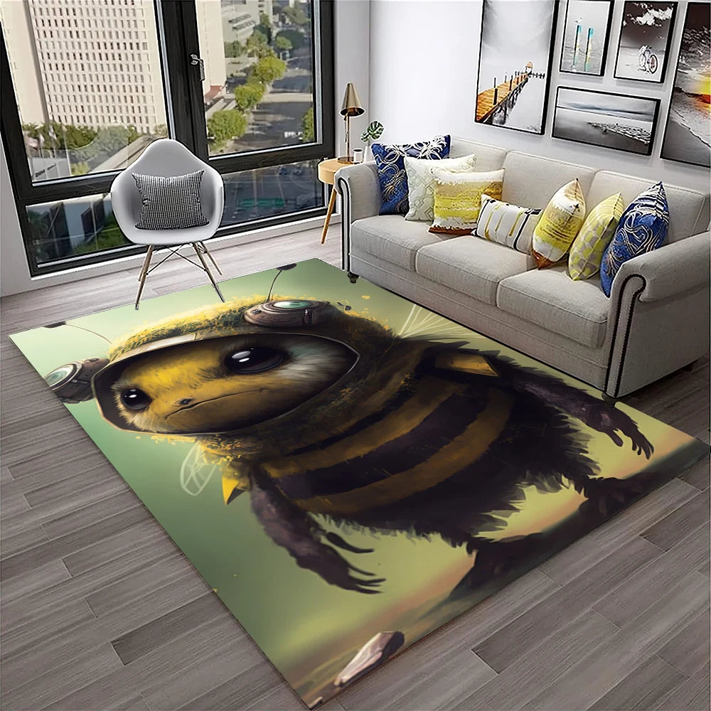 Navak Teppich, süße Biene, Honigbiene, Insekten-Cartoon, 3D-Teppich für Zuhause, Wohnzimmer, Schlafzimmer, Sofa, Fußmatte, Dekor, Kinderbereich, Teppich, rutschfeste Bodenmatte