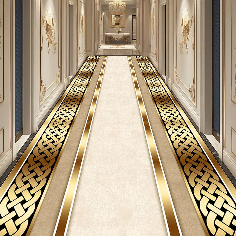 Navak CarpetLuxury Golden Corridor Carpet Hotel Flur Läufer Dekoration Teppiche Wohnzimmer Gang rutschfeste waschbare Bodenmatte Anpassbar