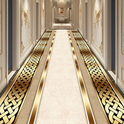 Navak CarpetLuxury Golden Corridor Carpet Hotel Flur Läufer Dekoration Teppiche Wohnzimmer Gang rutschfeste waschbare Bodenmatte Anpassbar
