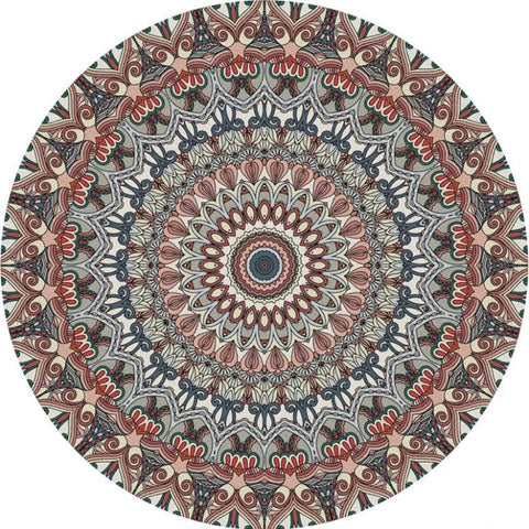 Navak Carpet Mandala Print Round Carpet Nordic Modern Living Room Anti-Slip Rug Coffee Table Foot Pad Bedroom Floor Mats Bay Window Chair Mat