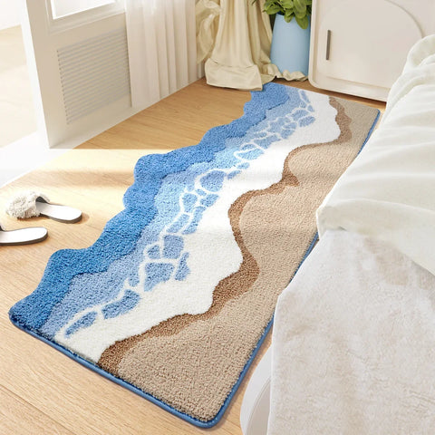 Navak Carpet 70 x 160 cm, handgetufteter Nachttischteppich mit Wellenmuster, Teppiche zur Dekoration des Schlafzimmers, beflockte Mikrofaser-Badezimmermatte, rutschfest, saugfähig