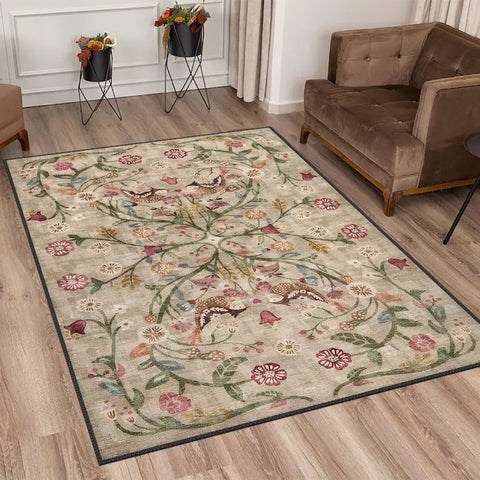 Navak Carpet Boho Chic, traditioneller türkischer Blumenteppich, waschbar, rutschfest, großer Used-Look, für Wohnzimmer, Schlafzimmer, Dekoration