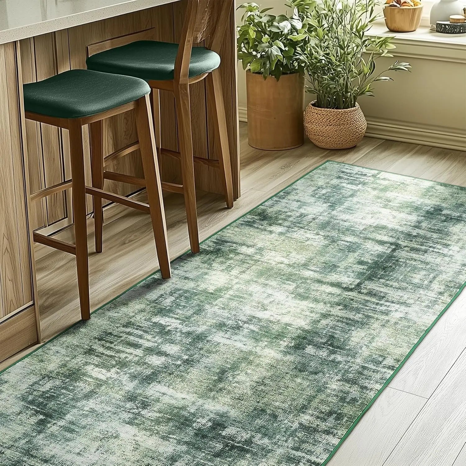 Navak Teppich, grüner Teppich, Wohnzimmer, waschbar, abstrakt, für Schlafzimmer, rutschfest, weicher Teppich, für den Innenbereich, fusselfreie Teppiche für das Esszimmer