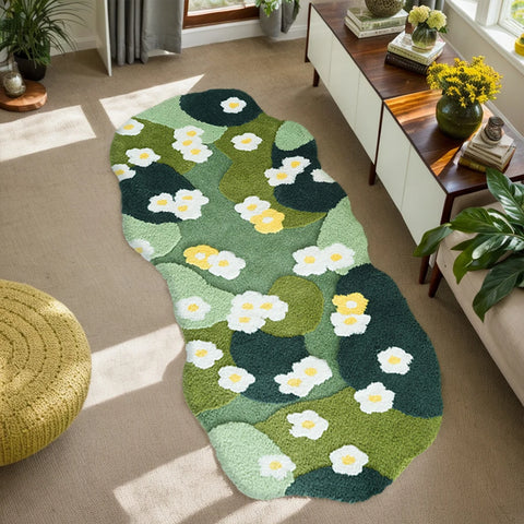 Navak Carpet Nordic 3D Moosteppich Teppich Flauschiger grüner Wald Unregelmäßige Bodenmatte Moosteppich Dreidimensionaler Beflockungs-Schlafzimmerteppich