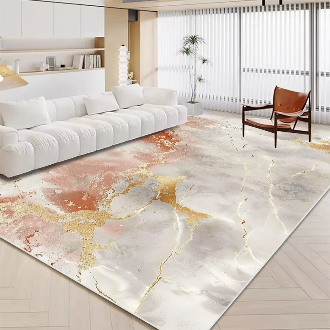Navak Carpet Luxuriöser weißer Marmorteppich für Wohnzimmer, nordische Golddekoration, Heimteppich, rutschfeste, waschbare Teppiche für Schlafzimmer, Ins-Bodenmatte 러그
