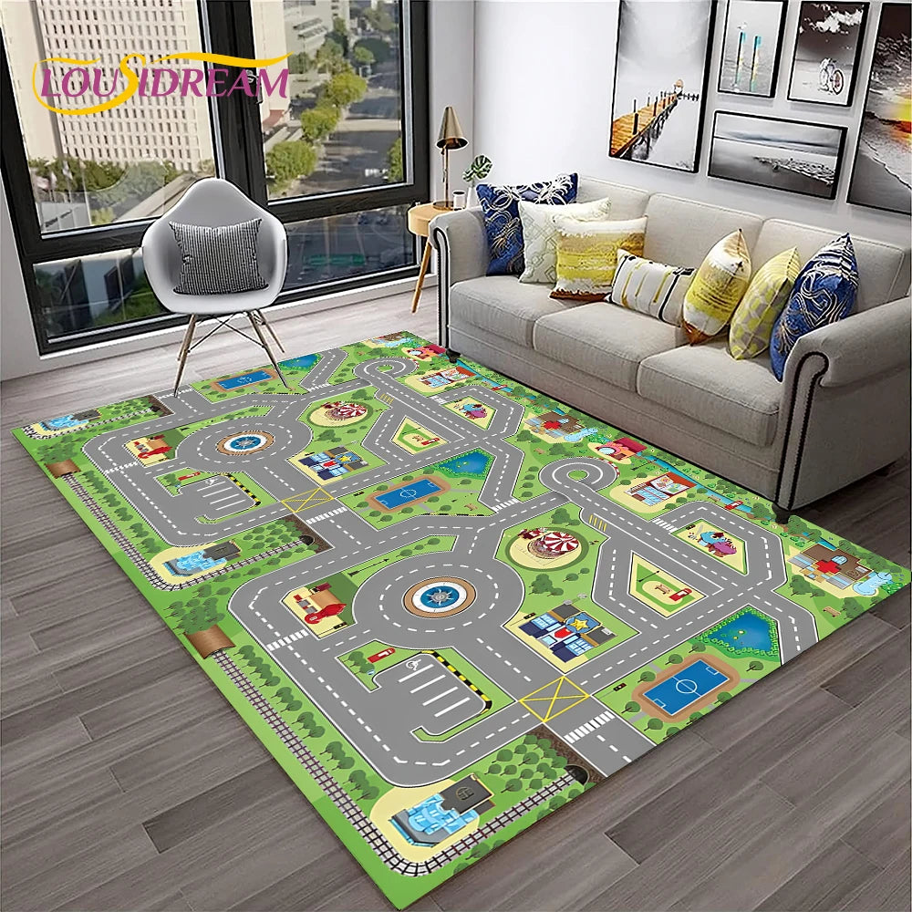 Navak Teppich Kinderspielmatte Verkehrsautobahn Stadt Spielzimmer Teppich Teppich für Zuhause Wohnzimmer Schlafzimmer Fußmatte Dekor, Bereich Teppich rutschfeste Bodenmatte