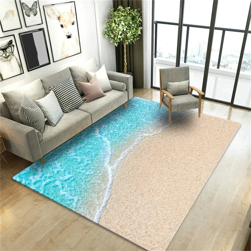 Navak Teppich, Strandwellen, 3D-gedruckte Teppiche für Wohnzimmer, Kinderzimmer, Küchenmatte, Bodenteppiche, moderne Eingangsmatte, Heim- und Badezimmerteppiche