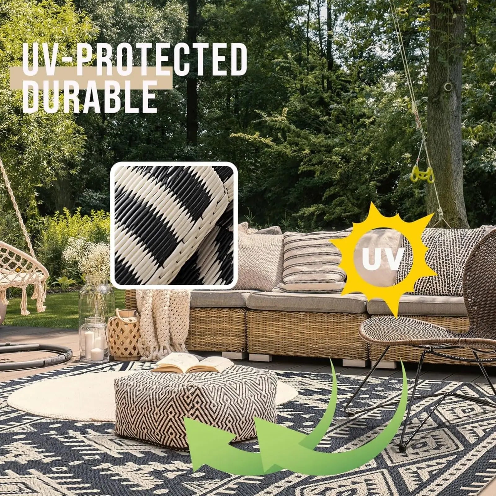 Navak Carpet Olanly Wendbare Outdoor-Teppiche aus Kunststoff für die Terrasse, rutschfeste, wasserdichte Teppiche für Camping, große, faltbare Modeteppiche für das Dach