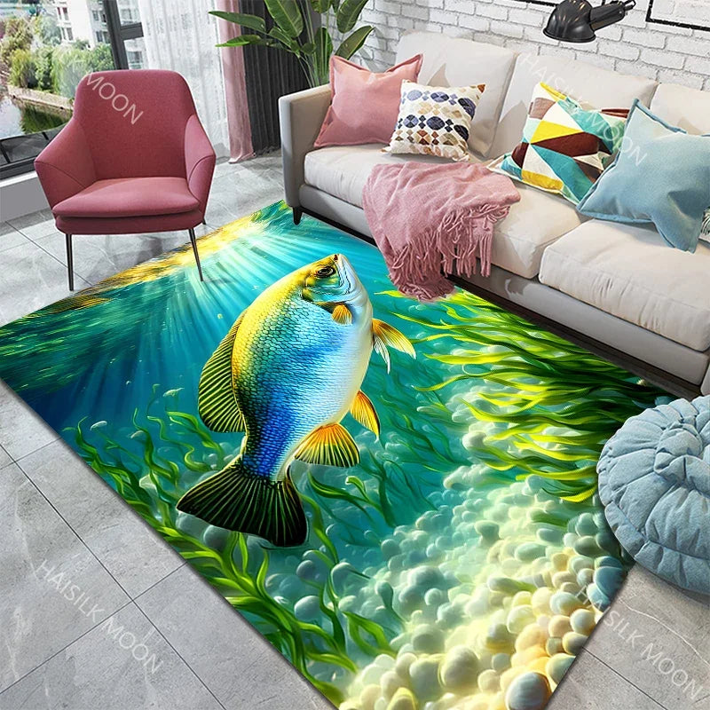 Navak Teppich, Fisch im Meer, Tiefseefisch-Muster, Teppich für Wohnzimmer, Schlafzimmer, Nachttisch, Bodenmatte, Garderobe, Spielmatte, Flächenteppich, große Größe