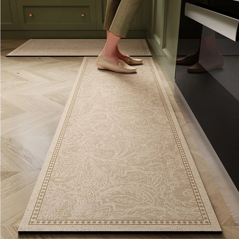 Navak Teppich, Küchenbodenmatte, rutschfest, ölbeständig, löschbarer Teppich, Leder, PVC, wasserdichter Teppich, beige Muster, Textur, Heimdekoration, Matten