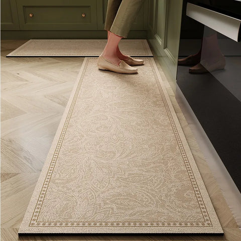 Navak Teppich, Küchenbodenmatte, rutschfest, ölbeständig, löschbarer Teppich, Leder, PVC, wasserdichter Teppich, beige Muster, Textur, Heimdekoration, Matten