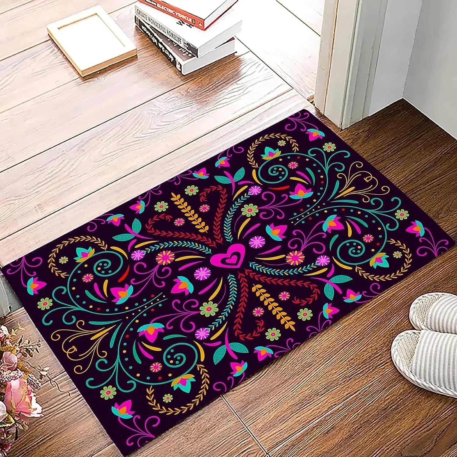 Navak Carpet Küchenteppiche im mexikanischen Blumenstil, Willkommensmatte, Fußmatte, Eingangstürmatte, rutschfeste Fußmatte, Waschraum-Bodenmatte