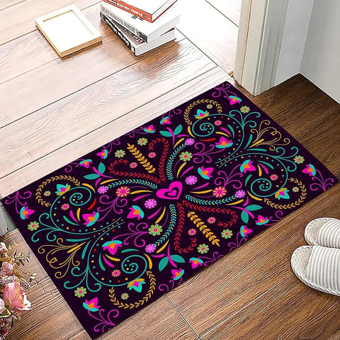 Navak Carpet Küchenteppiche im mexikanischen Blumenstil, Willkommensmatte, Fußmatte, Eingangstürmatte, rutschfeste Fußmatte, Waschraum-Bodenmatte