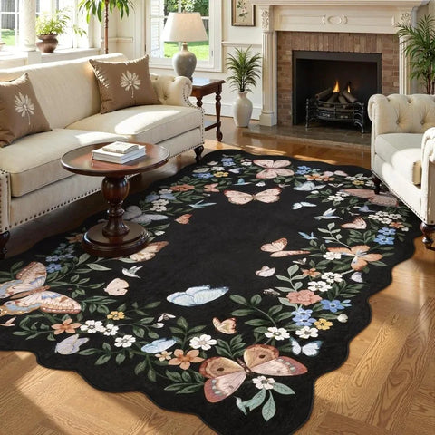 Navak Teppich Unregelmäßiger Wohnzimmerteppich Einfaches Schmetterlingsmuster Schlafzimmer Nachttischvorleger Faltbare maschinenwaschbare Couchtischmatte Kовер Tapis