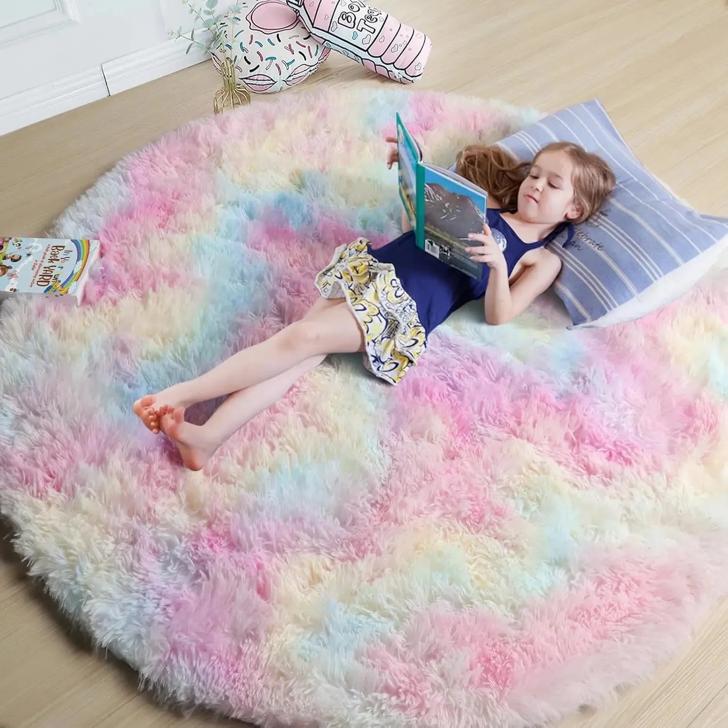 Navak Carpet Vikama, rosa, runder Teppich für Mädchenschlafzimmer, flauschiger runder Teppich für Kinderzimmer, pelziger, zotteliger Teppich für Wohnzimmer- und Spielzimmerdekoration