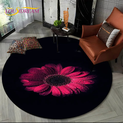 Navak Teppich, 3D-Gänseblümchen, nordische Blume, Sonnenblume, runder Teppich, Teppich für Wohnzimmer, Kinderzimmer, Sofa, Spielzimmer, Dekoration, rutschfeste Bodenmatte