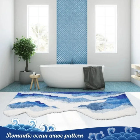 Navak Carpet Exclusive Picks Verbessertes Material Wave Kreativer rutschfester Badezimmerteppich Ozean Schlafzimmer Nachttisch Teppich Wohnzimmer Küchenmatte Wohnkultur