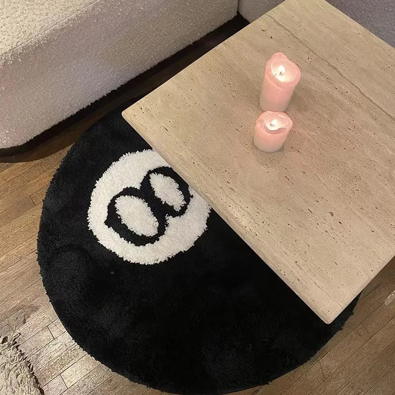 Navak Teppich, 1 Packung, schwarz, Billard, 8-Ball, rund, beflockter Boden, Schlafzimmer, rutschfeste Teppichmatte, Wohnzimmer, Plüsch, weicher Schlafzimmerteppich