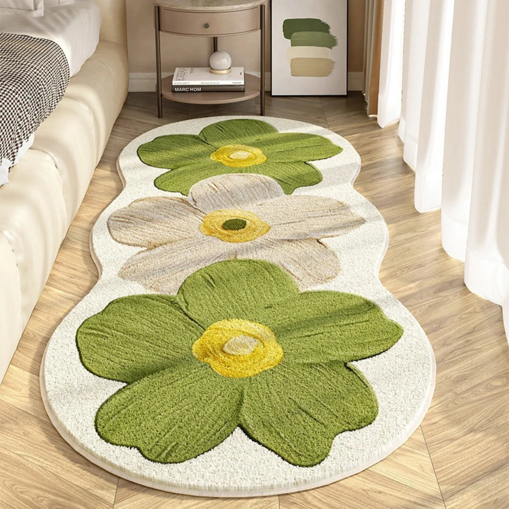 Navak Carpet Exclusive Picks Teppich für Schlafzimmer Streifen Flanell Nachttisch Teppich Frische Blumen Ins Wind Streifen Schlafzimmer Erkerfenster Schmutzabweisende Kühle Decke