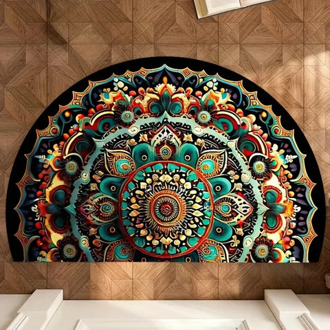 Navak Carpet Rutschfeste, halbrunde Fußmatte mit Blumenmuster, saugfähig, Willkommensteppich, waschbar, Fußmatte, Eingangsmatte für drinnen und draußen