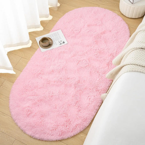 Navak Carpet Ovaler, flauschiger, ultraweicher Teppich für Schlafzimmer, Plüsch-Zotteliger Teppich für Kinderzimmer, Nachttischmatten, 7,8 x 1,6 m