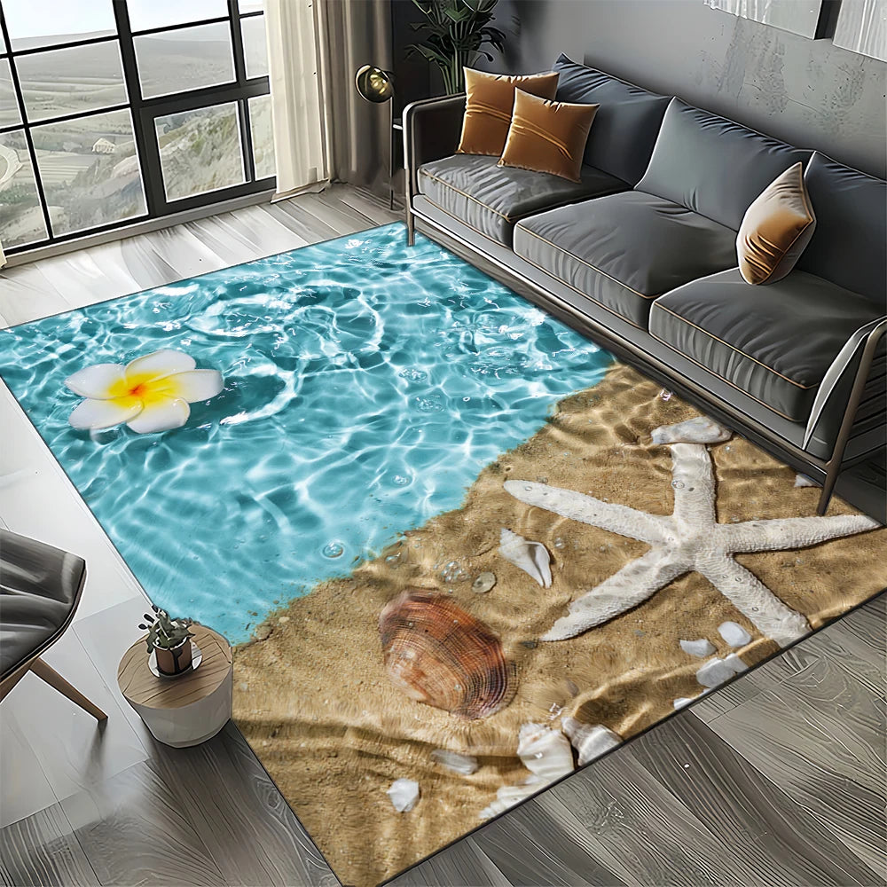 Navak Carpet 2025 Neuer Seestern-Strand-Muschel-Seestern-Sand-Teppich für Wohnzimmer, Schlafzimmer, Heimsofa-Dekoration, Kinderspiel-Rutschfeste Bodenmatte