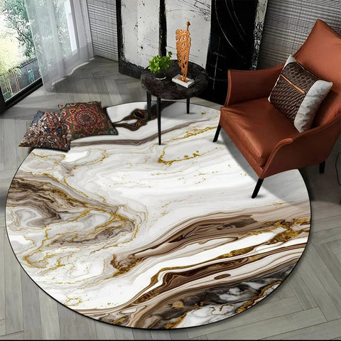 Navak Carpet 3D Luxus Marmordruck Runder Teppich Abstrakter geometrischer Bereichsteppich für Wohnzimmer Schlafzimmer Stuhldekor Rutschfeste Bodenmatte Fußmatte