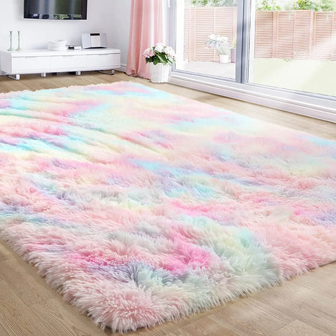 Navak Carpet Haarige Regenbogen-Teppiche für Kinderzimmer, Schlafzimmer, weiche, pelzige Teppiche, Wohnzimmer, Kinder-/Babyzimmer, Kinderzimmer, Spielzimmer, niedliche Zimmerdekoration, Bereichsteppich