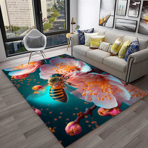 Navak Teppich, süße Biene, Honigbiene, Insekten-Cartoon, 3D-Teppich für Zuhause, Wohnzimmer, Schlafzimmer, Sofa, Fußmatte, Dekor, Kinderbereich, Teppich, rutschfeste Bodenmatte