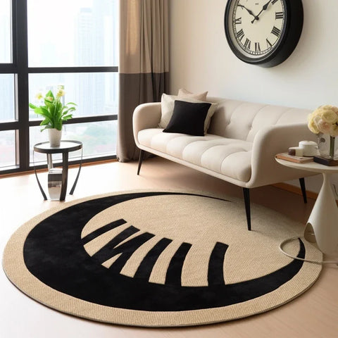Navak Teppich Wohnzimmerteppich Rund Einfach Leicht Luxus Schlafzimmer Teppiche Schwarzer Ring Geometrischer Teppich Schmutzabweisend Drehstuhl Teppiche Alfombra