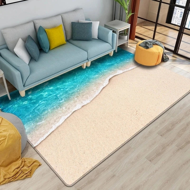 Navak Teppich, Strandwellen, 3D-gedruckte Teppiche für Wohnzimmer, Kinderzimmer, Küchenmatte, Bodenteppiche, moderne Eingangsmatte, Heim- und Badezimmerteppiche