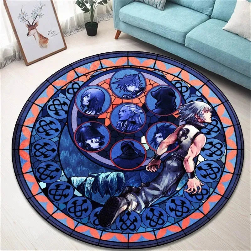 Navak Carpet Daily Picks Kingdom Hearts Cartoon-Teppich, runde Bodenmatte, Wohnzimmerteppich, Badezimmer, Küchenteppich, Fußmatte, rutschfeste Bodenmatte